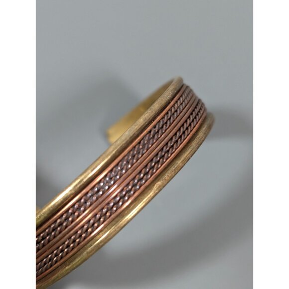 Vintage Mixed Metal Brass Copper Textured Cuff Bracelet 7 in - Picture 3 of 8